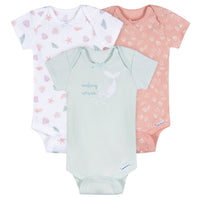 3-Pack Baby Girls She Sells Sea Shells Short Sleeve Onesies® Bodysuits