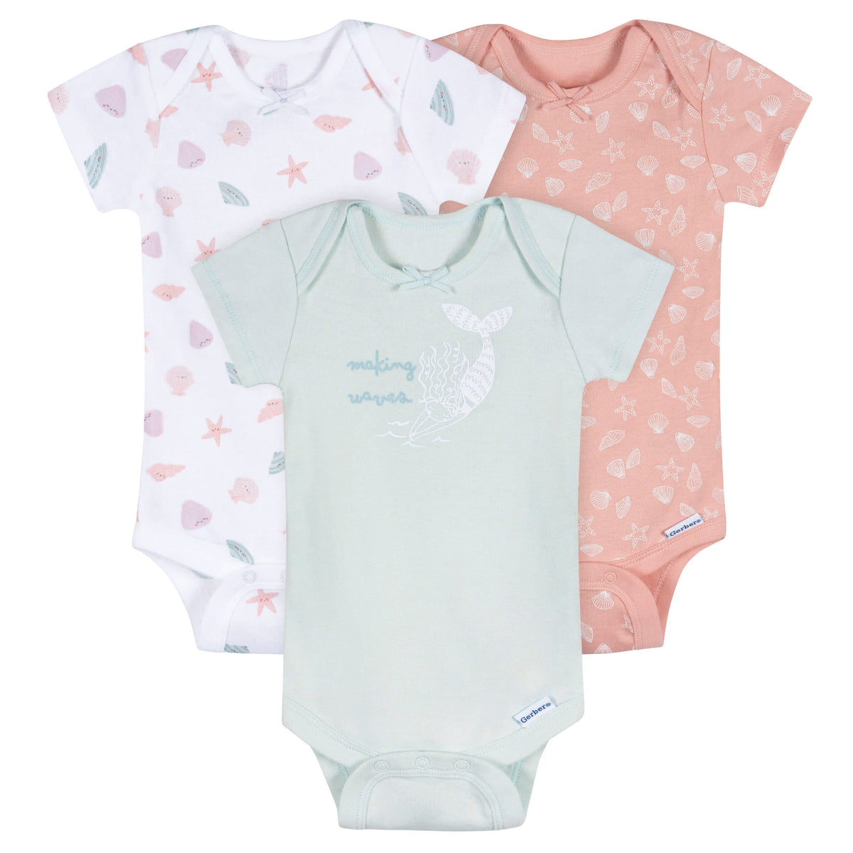 3-Pack Baby Girls She Sells Sea Shells Short Sleeve Onesies Bodysuits