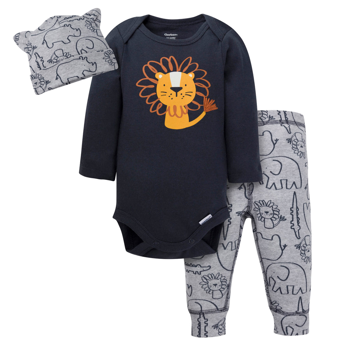 3-Piece Baby Boys Lion Onesies Bodysuit, Pant, & Cap Set