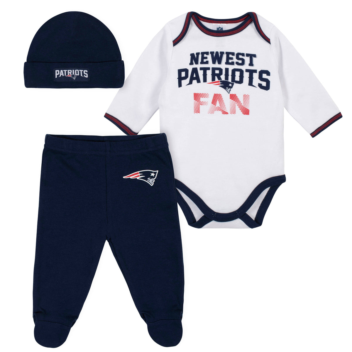 Baby Boys New England Patriots 3-Piece Bodysuit, Pant and Cap Set