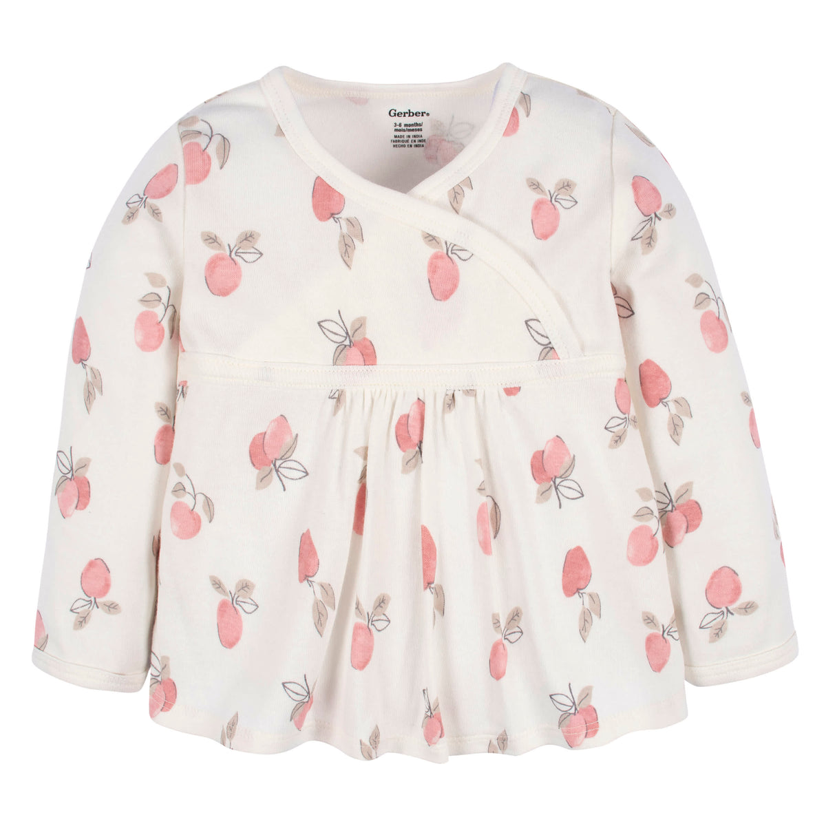 3-Piece Baby Girls Appley Sweet Long Sleeve Shirt, Footed Pant, & Cap Set, view 2