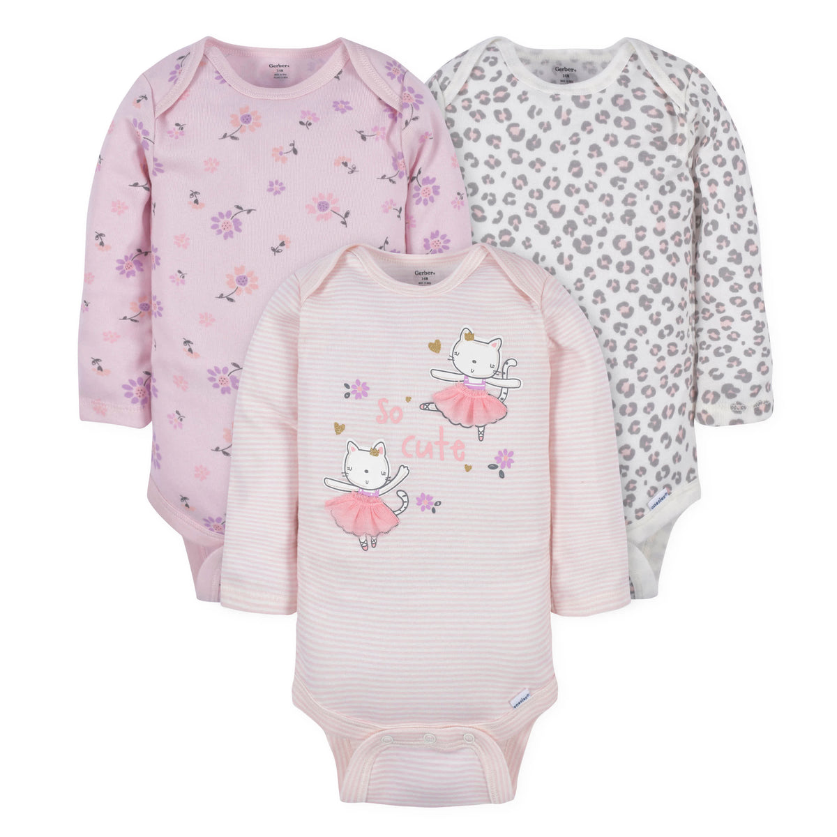 3-Pack Baby Girls Ballerina Long Sleeve Onesies Bodysuits