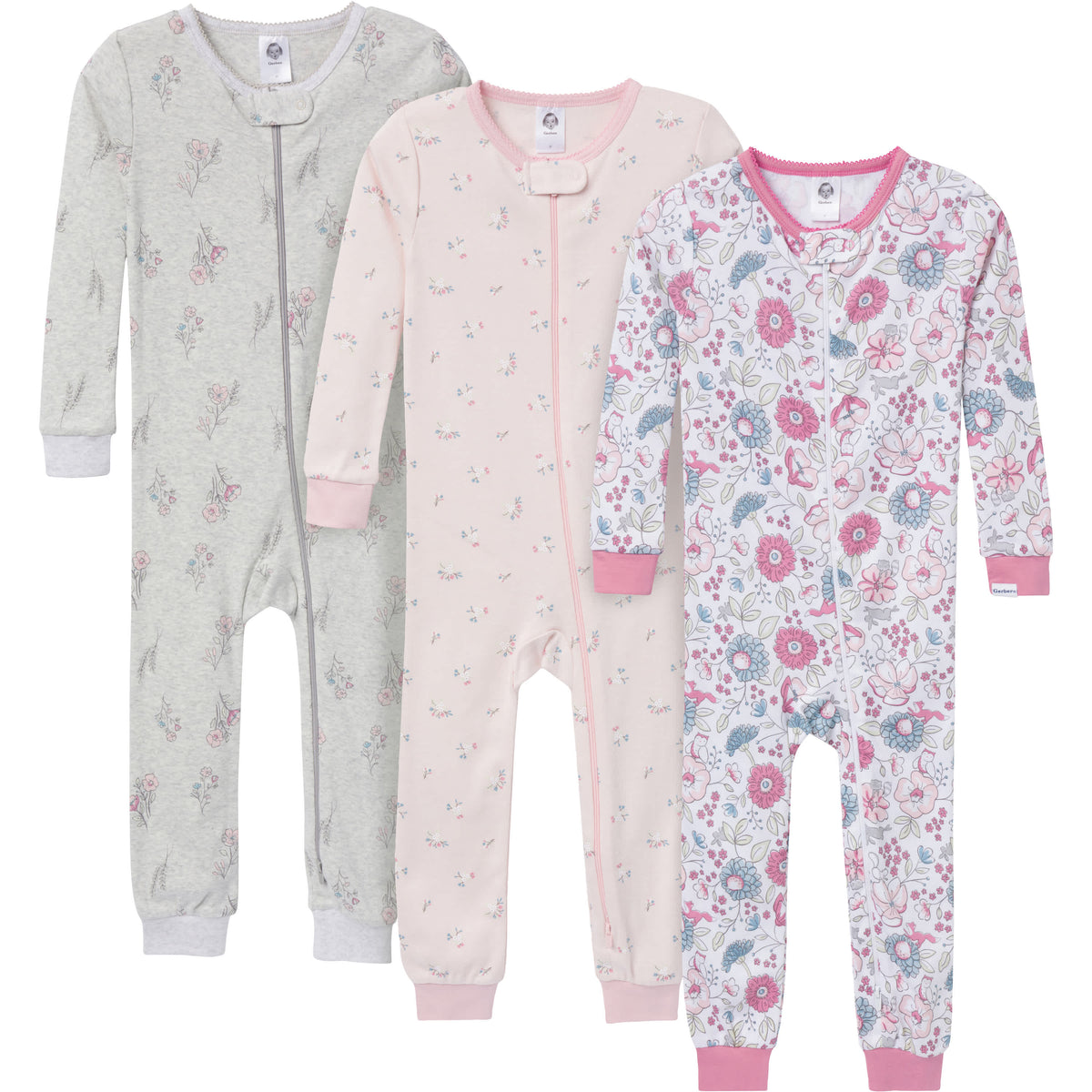3-Pack Baby & Toddler Girls Woodland Floral Snug-Fitting Footless Pajamas