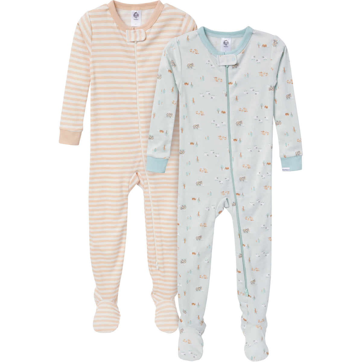 2-Pack Baby & Toddler Neutral Farm Snug-Fitting Footed Pajamas