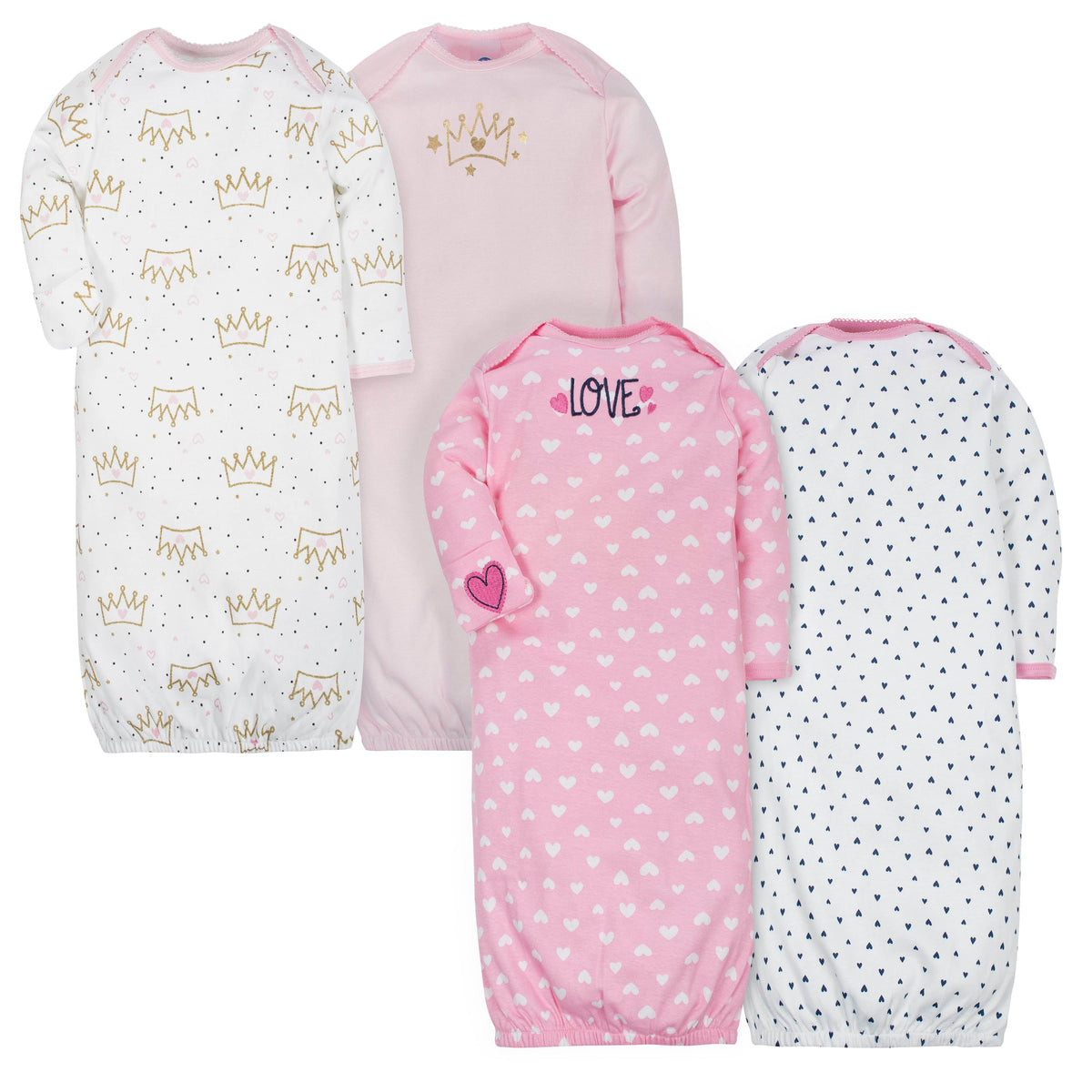 4-Pack Baby Girls Pink Fox & Princess Gowns
