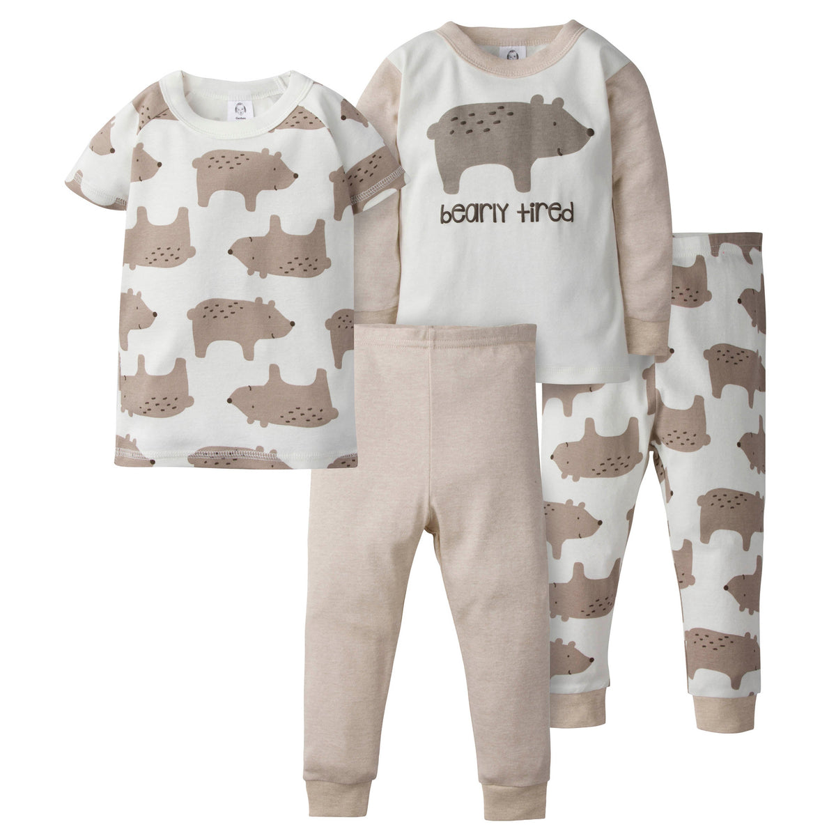 4-Piece Toddler Boys Bearly Tired Cotton PJ's
