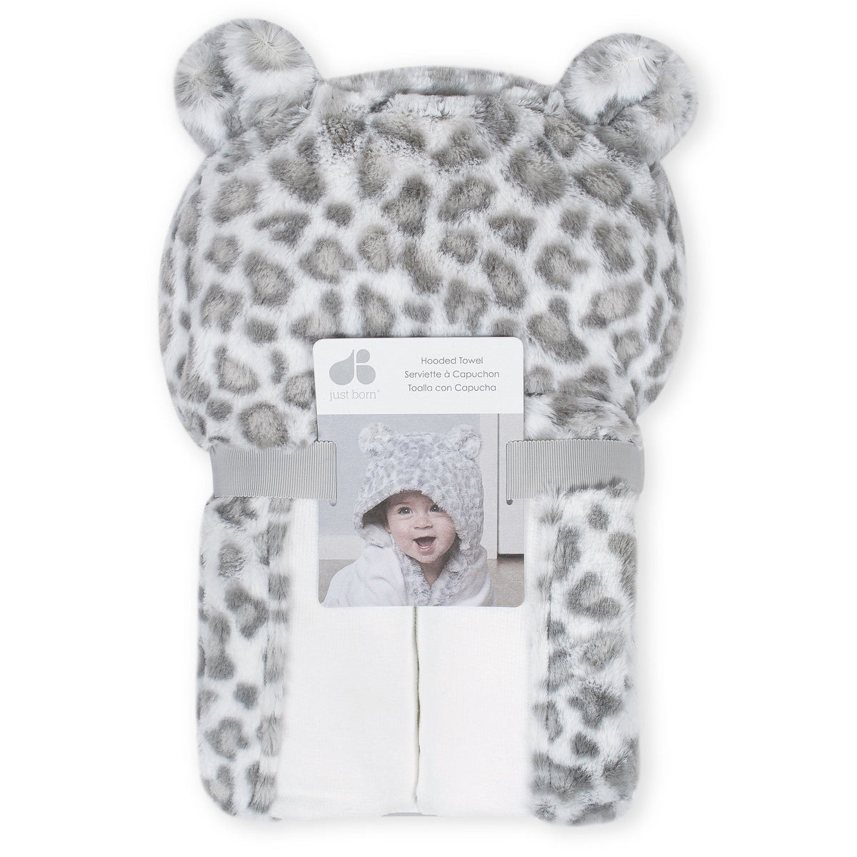 Baby Neutral Leopard Cuddle Plush Hooded Bath Wrap, view 2