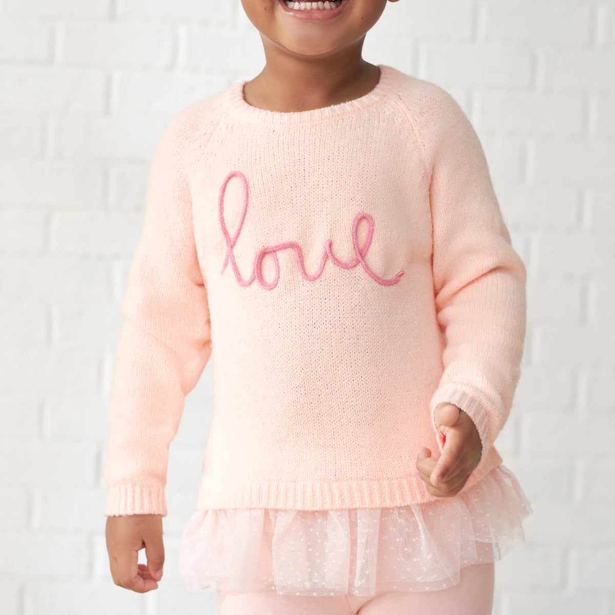 Infant & Toddler Girls Light Pink Sweater With Tulle Trim, view 3