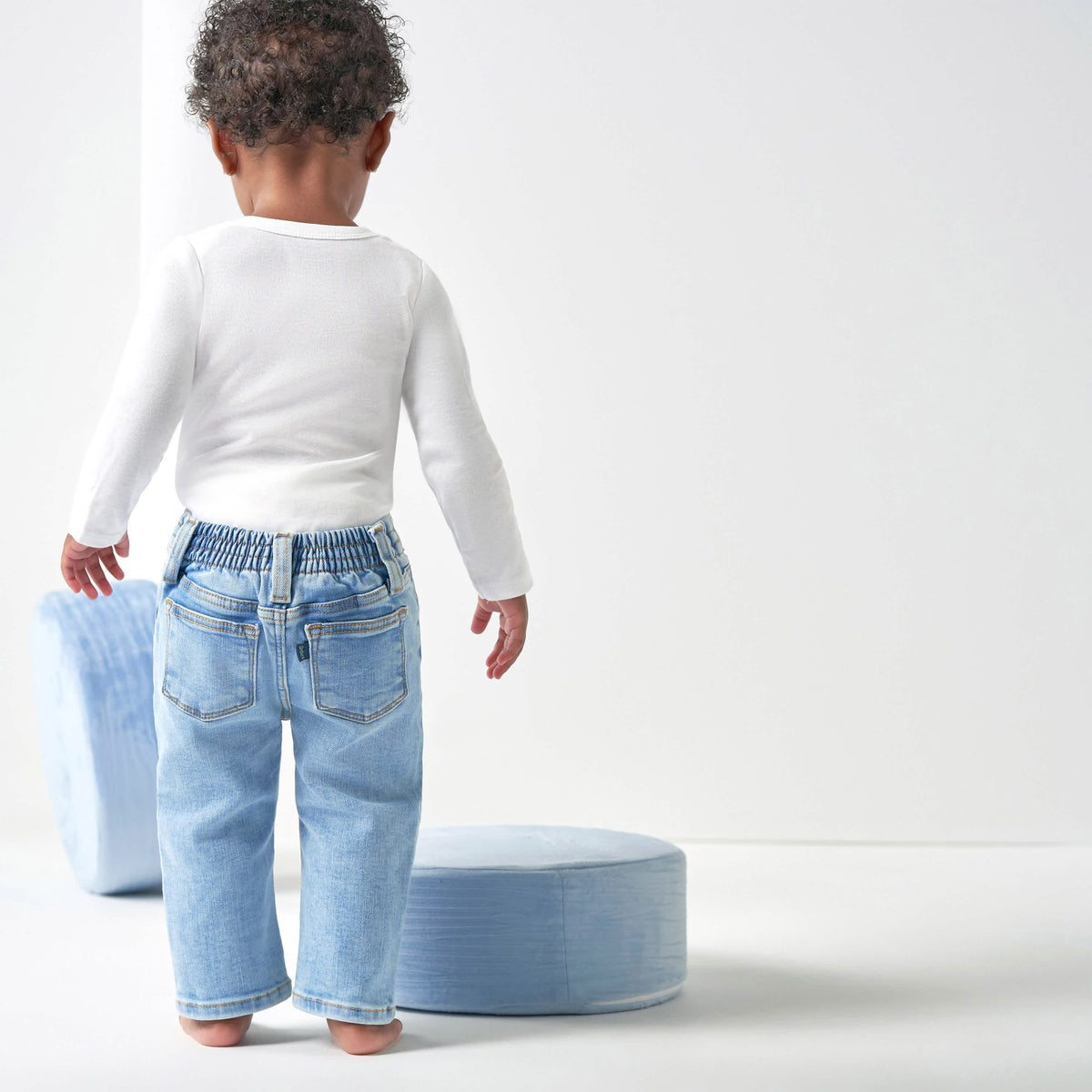 Baby Neutral Light Blue Straight Fit Jeans With Elastic Back, view 3