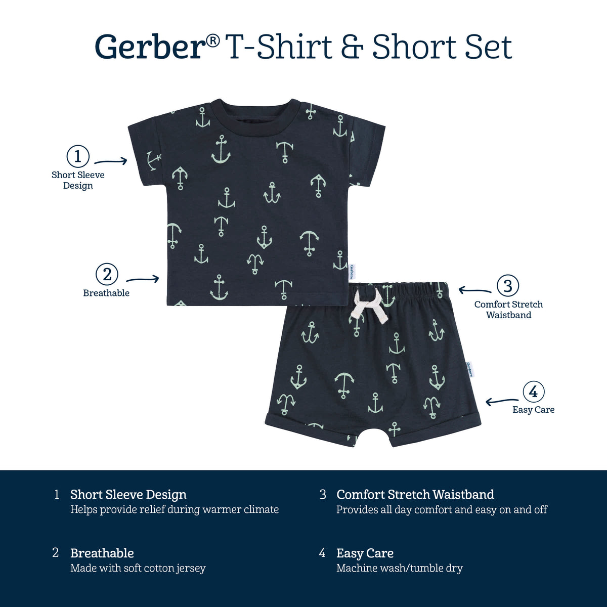 2-Piece Toddler Boys Anchor Shirt & Shorts Set, view 6