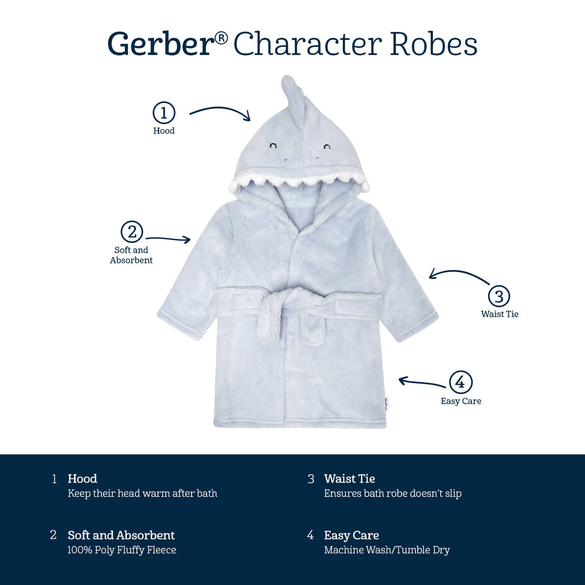 Baby Boys Blue Shark Robe, view 8