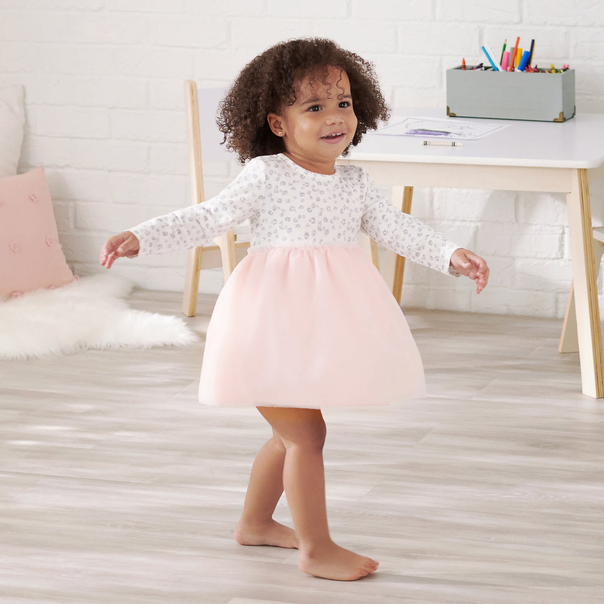 Baby & Toddler Girls Leopard Long Sleeve Tulle Dress, view 6