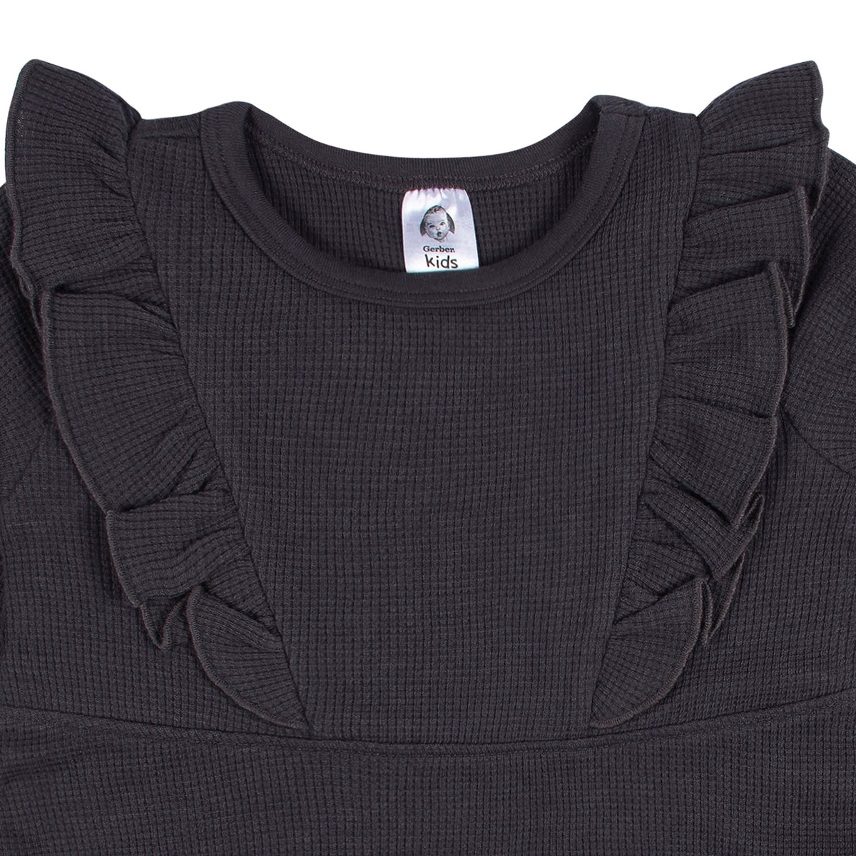 Infant and Toddler Girls Charcoal Dress With Ruffle, view 3