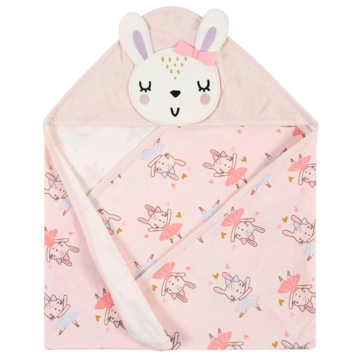 4-Piece Girls Bunny Hooded Towel and Washcloths Set, view 2