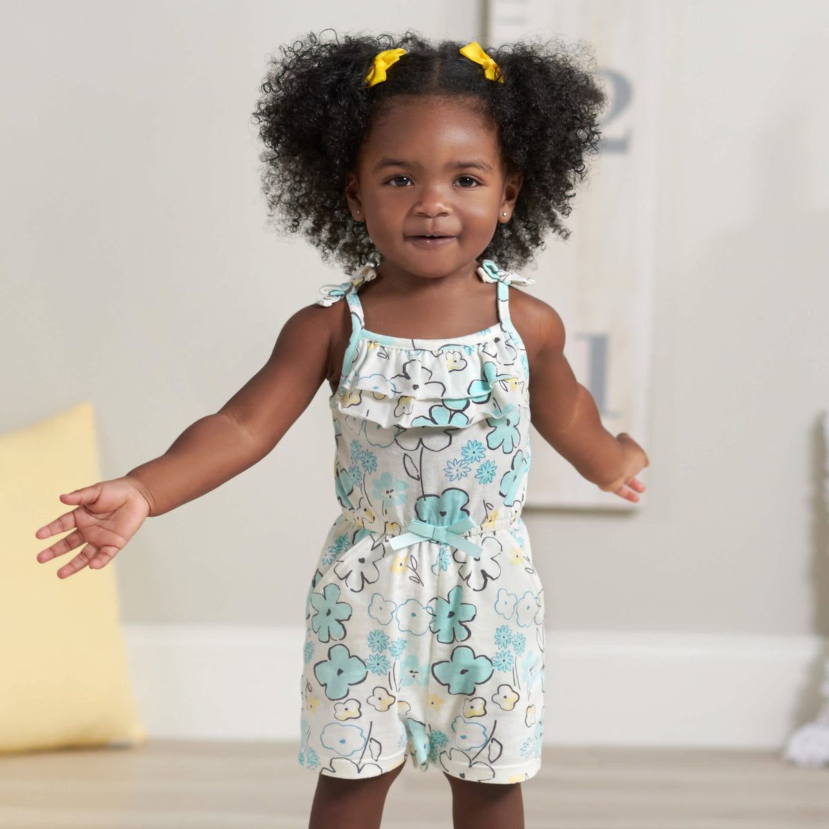 2-Pack Baby & Toddler Girls Bee Petals Tank Rompers, view 3