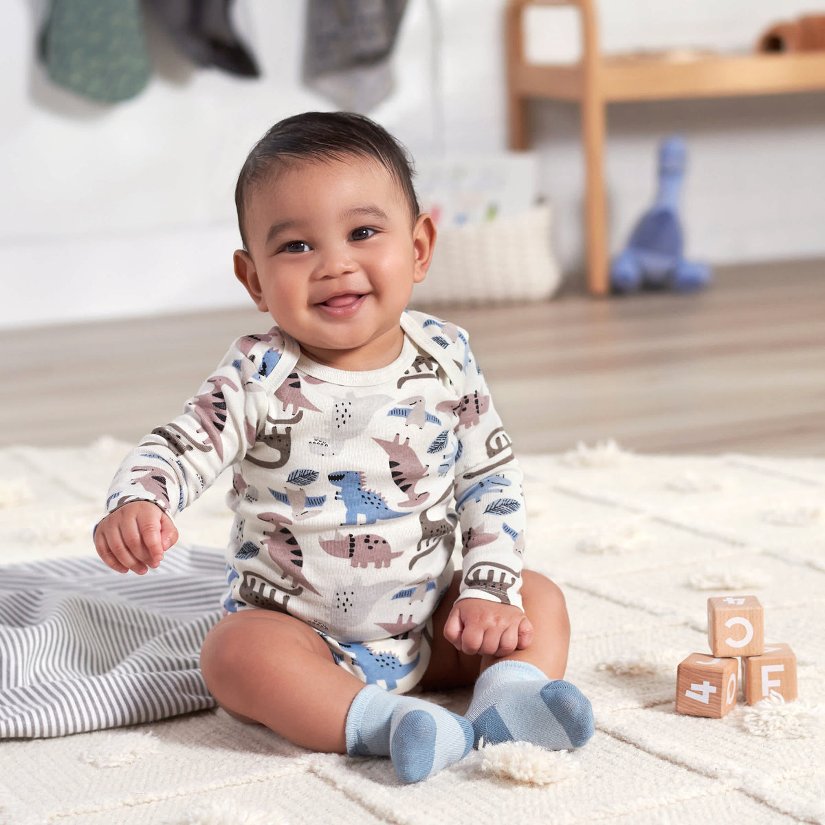 3-Pack Baby Boys Dino Long Sleeve Onesies Bodysuits, view 3