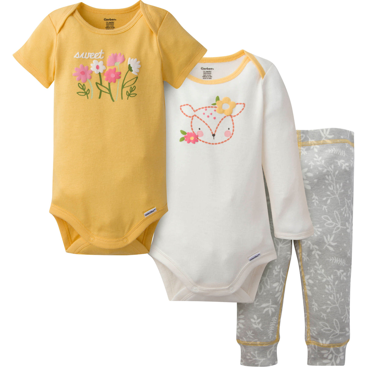 3-Piece Baby Girls Deer Onesies Bodysuits & Pants Set