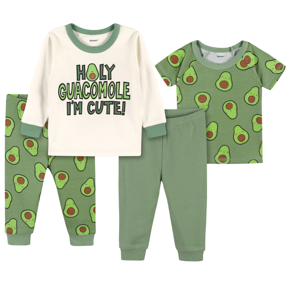 4-Piece Infant & Toddler Neutral Green Avocado Snug Fit Cotton Pajamas