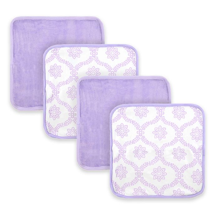 4-Pack Baby Girls Lilac Trellis Woven Washcloths