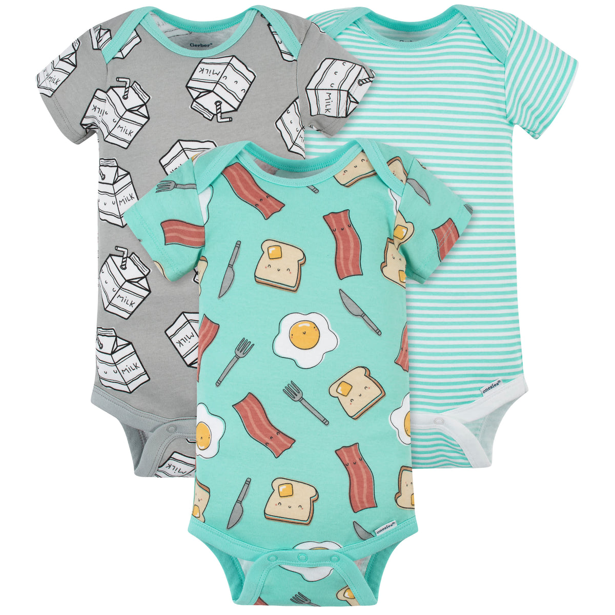 3-Pack Baby Breakfast Onesies Bodysuits