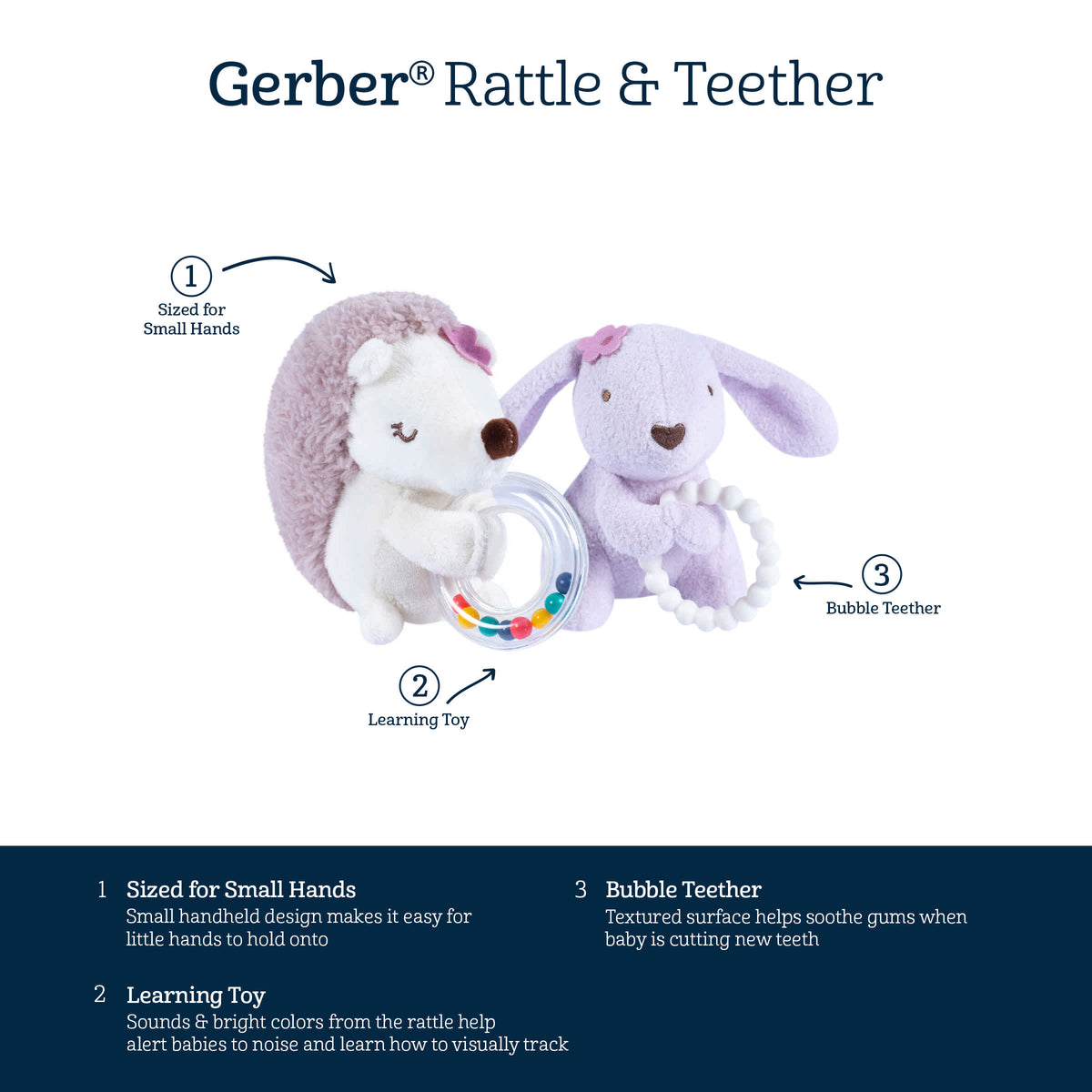 2-Piece Baby Bunny & Hedgehog Rattle and Teether Set, view 9
