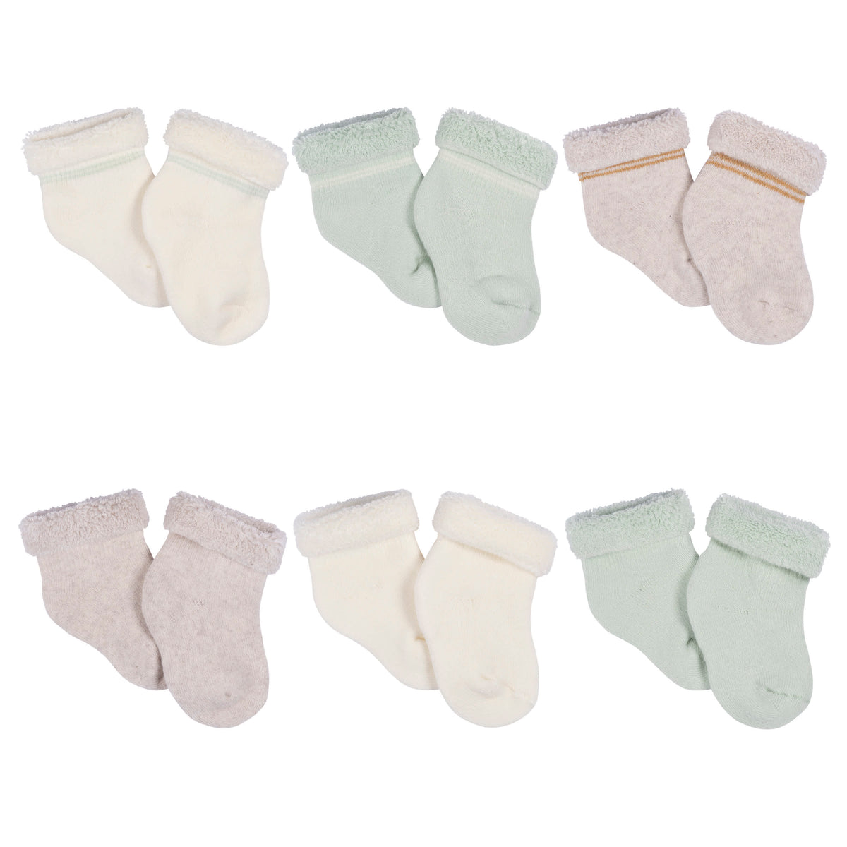6-Pack Baby Neutral Avo-Cuddle Bootie Socks