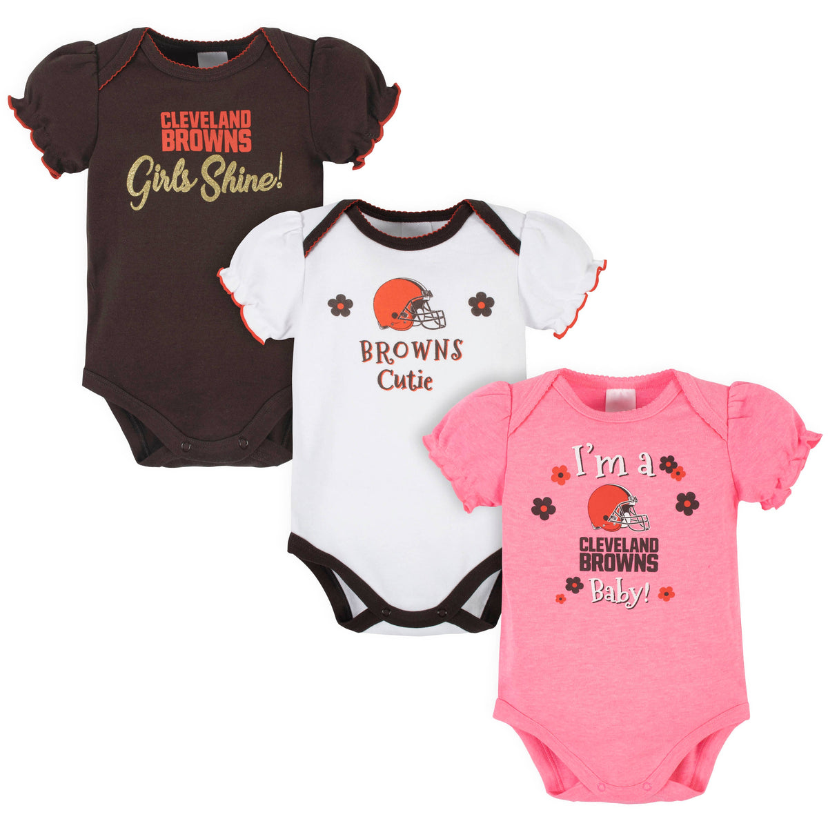 3-Pack Cleveland Browns Short Sleeve Bodysuits