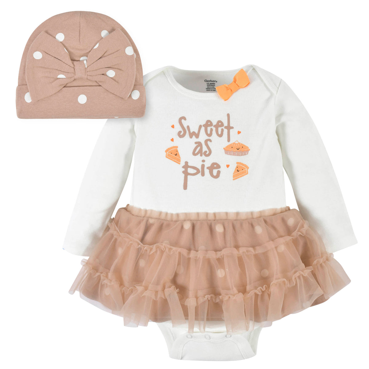 2-Piece Baby Girls Sweet As Pie Skirted Onesies Bodysuit & Cap