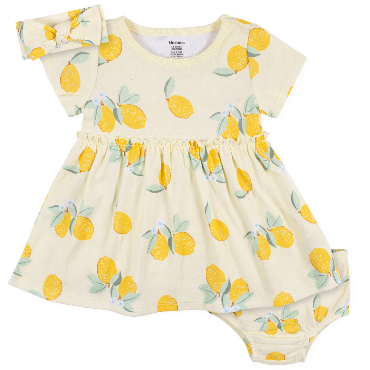 3-Piece Baby & Toddler Girls Little Lemon Dress, Diaper Cover & Headband Set