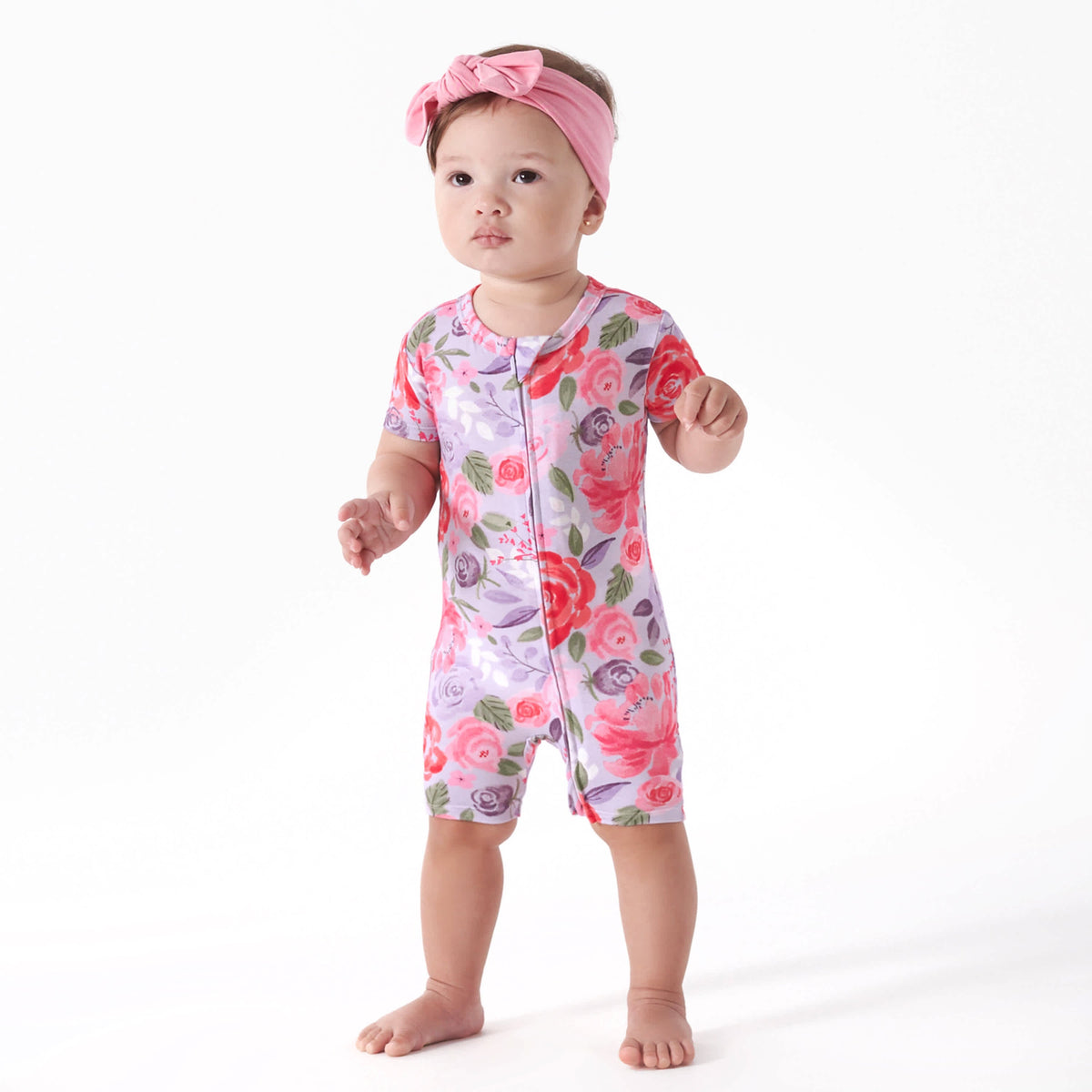 Baby Girls Lilac Garden Buttery Soft Viscose Made from Eucalyptus Snug Fit Romper, view 3