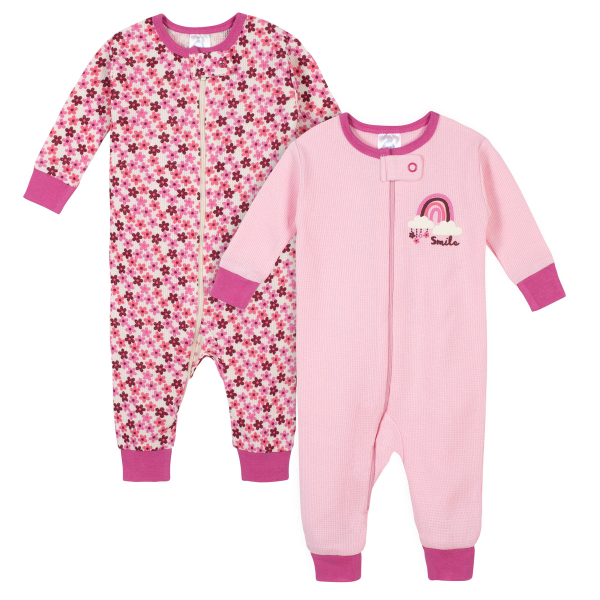 2-Pack Baby Girls Floral Thermal Footless Unionsuits