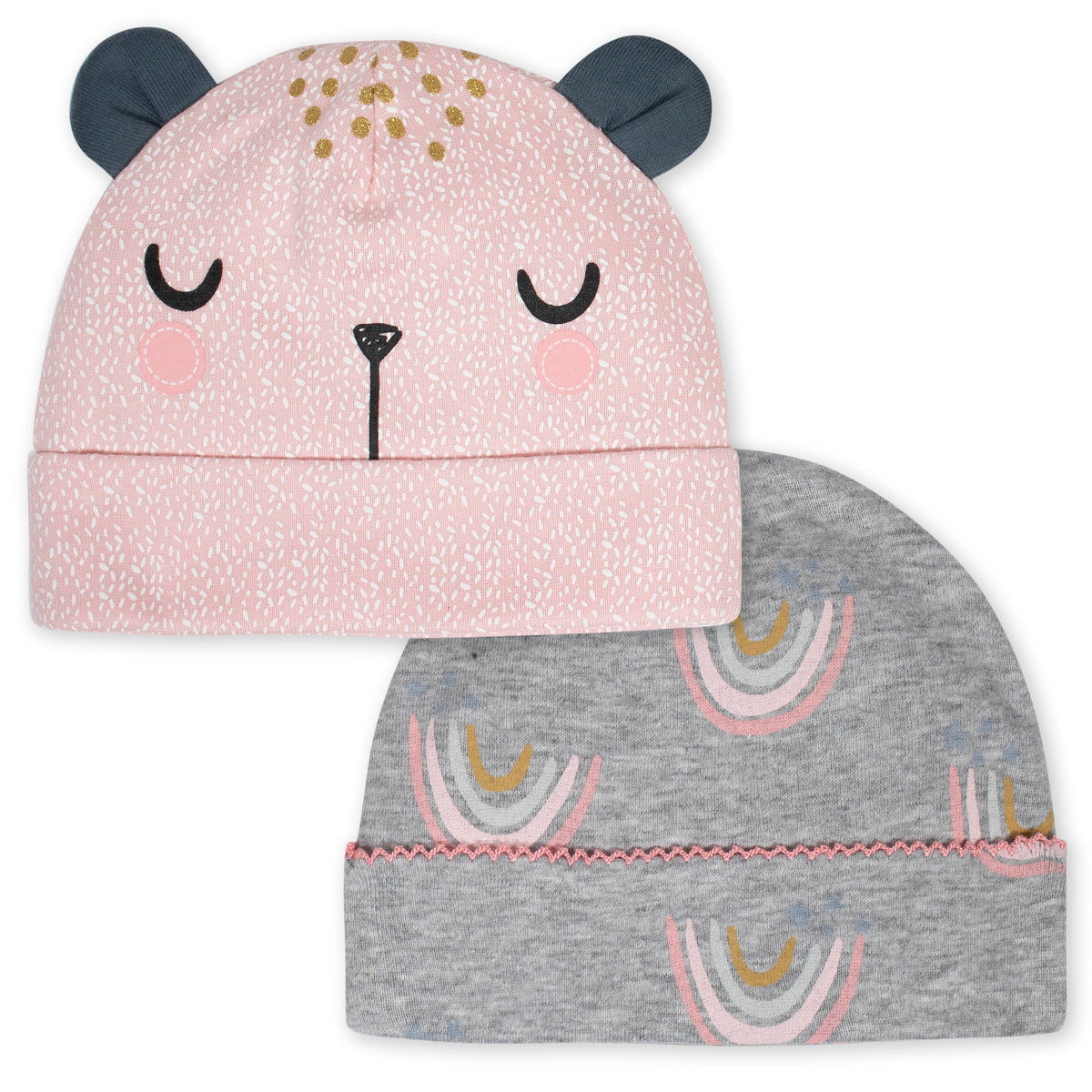 2-Pack Baby Girls Bear Caps