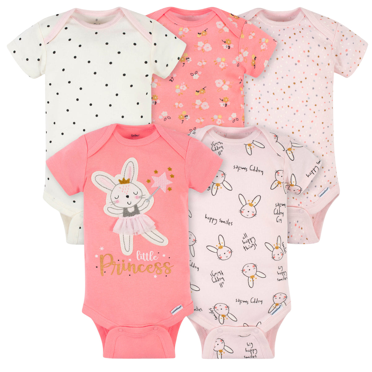 5-Pack Baby Girls Ballerina Short Sleeve Onesies Bodysuits