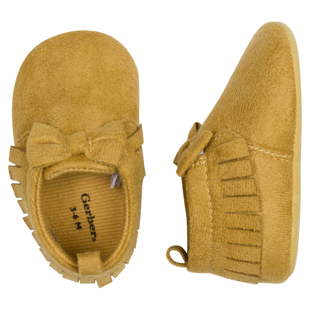 Baby Girls Taupe Fringe Faux Suede Shoes, view 2