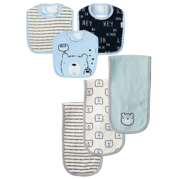6-Piece Baby Boys Bear Bib and Burp Cloth Set