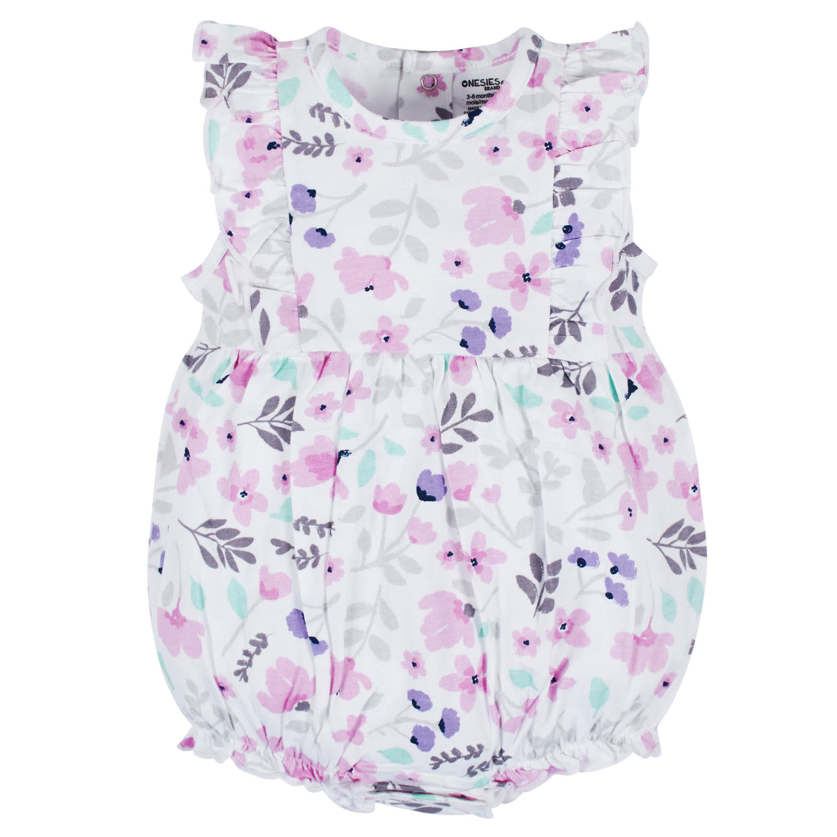 3-Pack Baby Girls Rainbow Floral Rompers, view 7