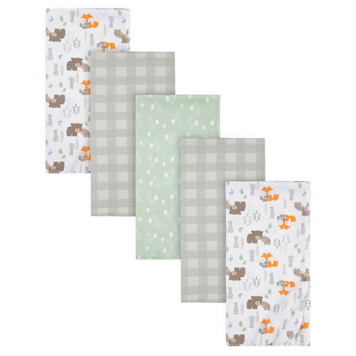 5-Pack Baby Boys Woodland Flannel Receiving Blankets