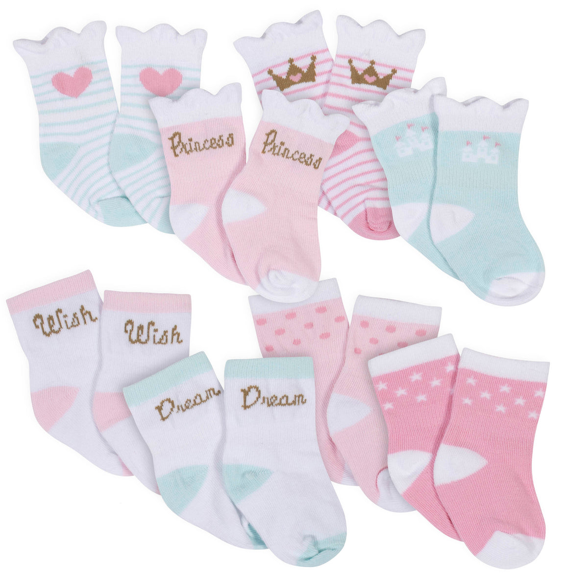 8-Pack Toddler Girls Princess Jersey Crew Socks