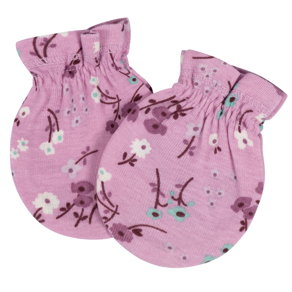 8-Piece Baby Girls Lavender Garden No Scratch Mittens & Caps Set, view 7