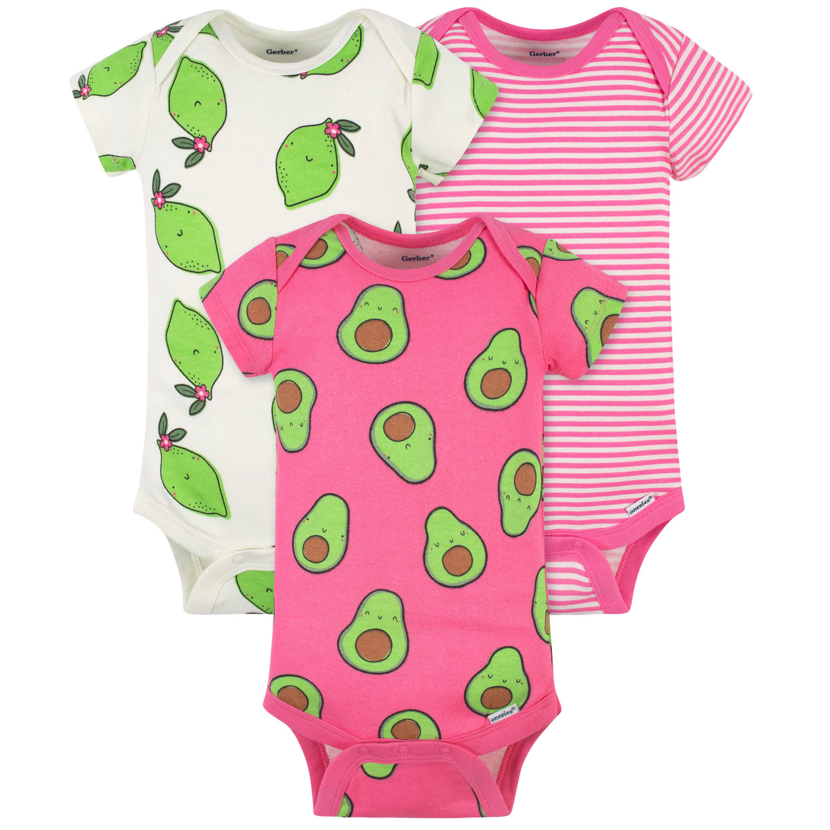 3-Pack Baby Pink Avocados Onesies Bodysuits