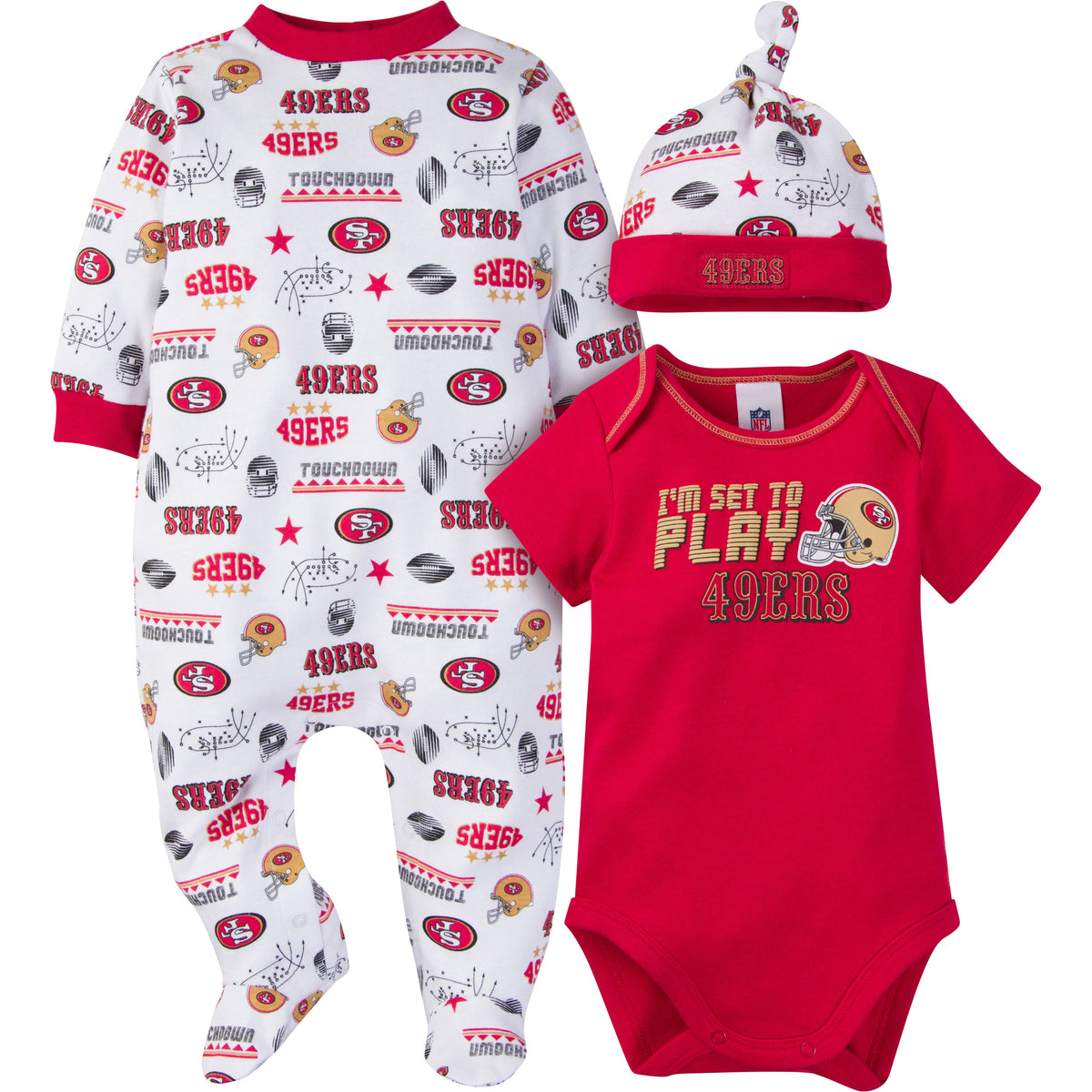 3-Piece Baby Boys 49ers Bodysuit, Sleep 'N Play, & Cap Set