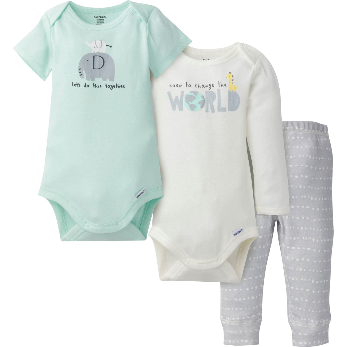 3-Piece Baby Neutral Animals Onesies Bodysuits & Pants Set
