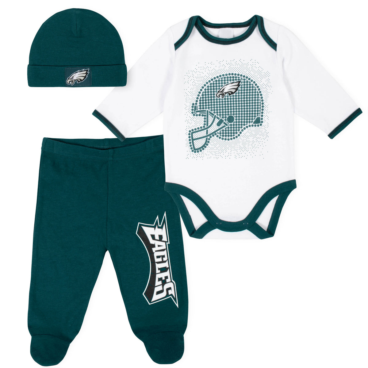 3-Piece Baby Boys Eagles Bodysuit, Pant, and Cap Set