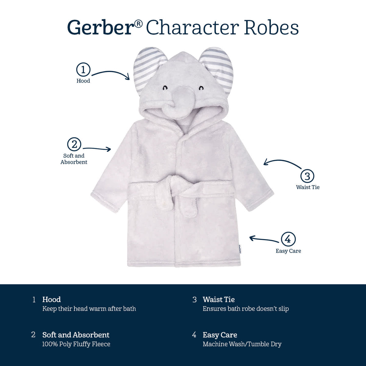 Baby Neutral Grey Elephant Robe, view 7