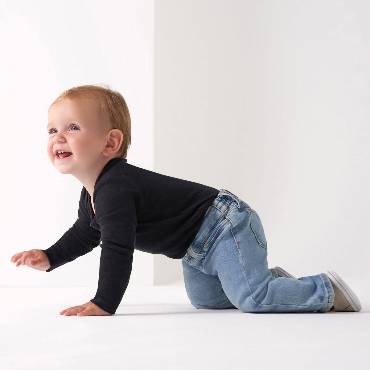 Baby Neutral Light Blue Straight Fit Jeans With Elastic Back, view 7