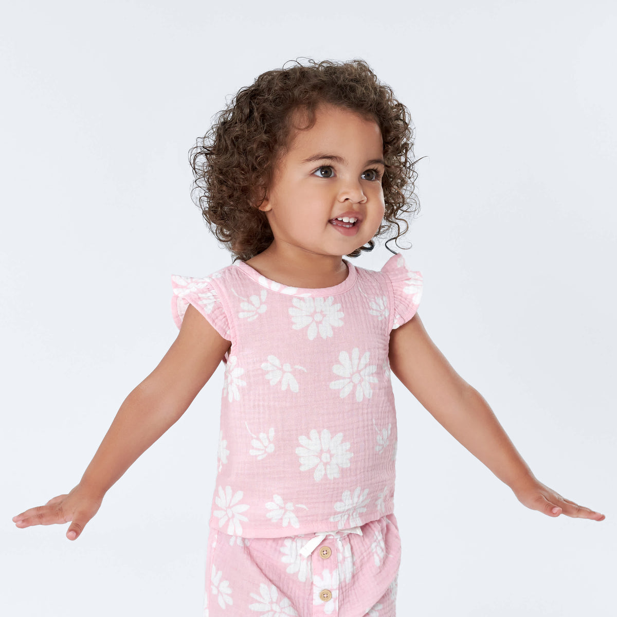 Infant & Toddler Pink Floral Gauze Shorts, view 4