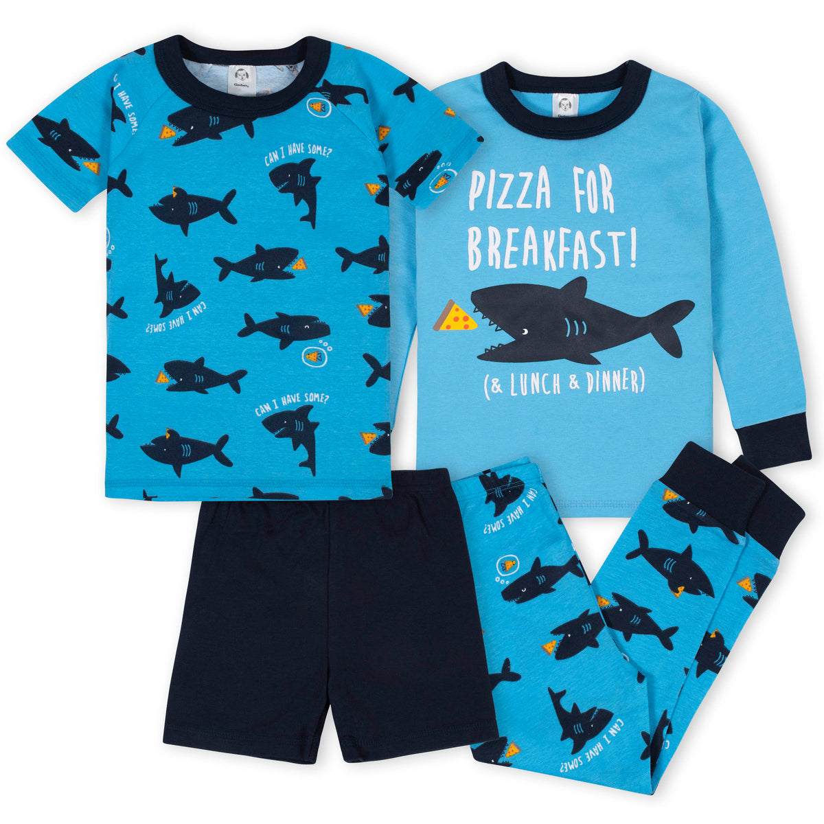 4-Piece Boys Sharks Cotton Pajamas