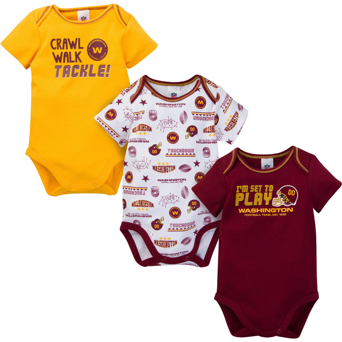 3-Pack Baby Boys Washington Short Sleeve Bodysuits