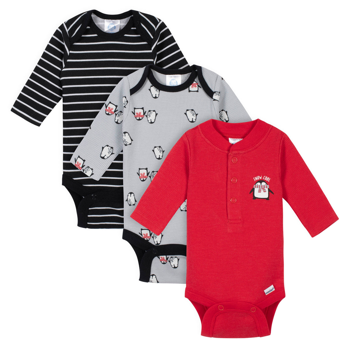 3-Pack Baby Boys Penguin Thermal Long Sleeve Onesies Bodysuits