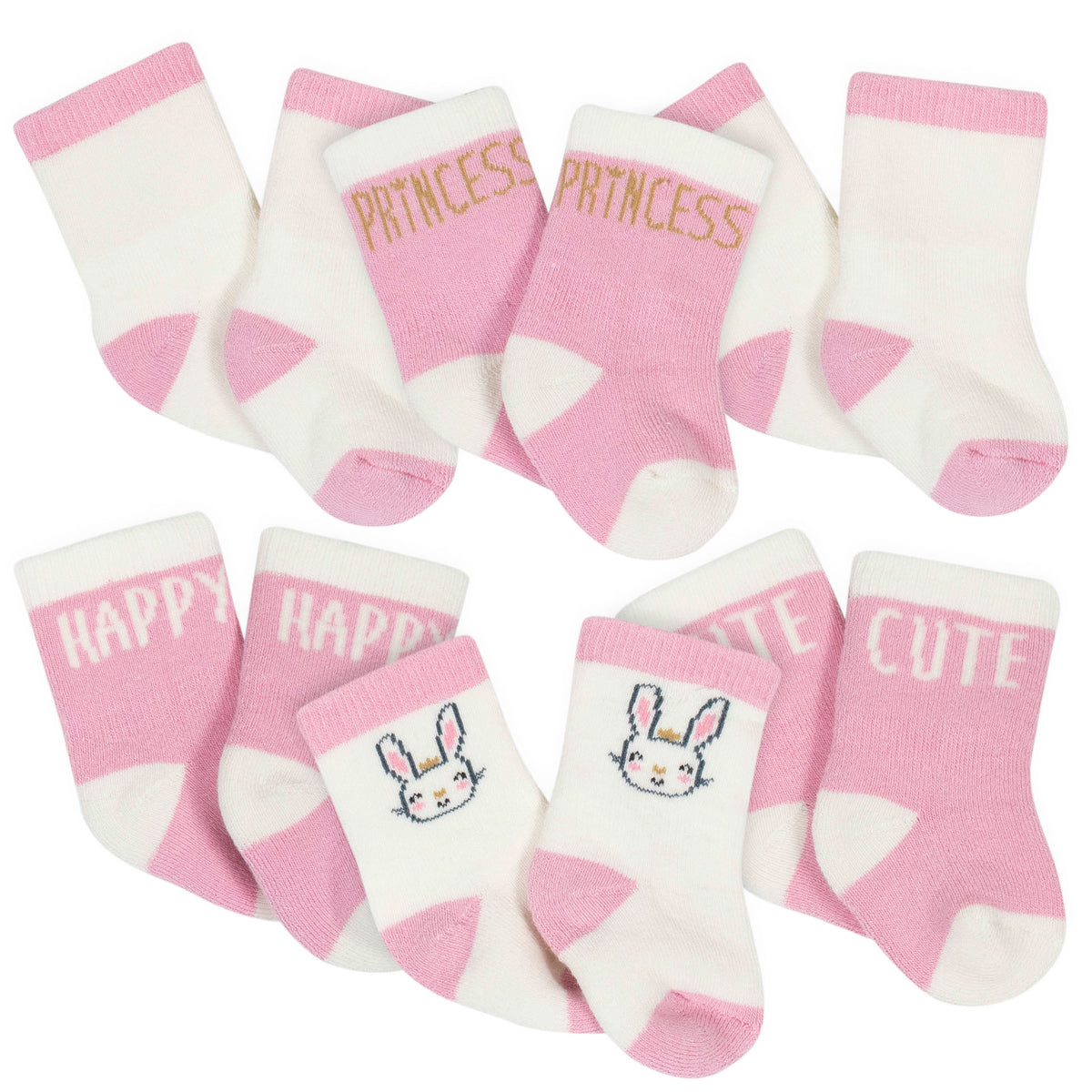6-Pack Baby Girls Princess Wiggle-Proof Crew Socks